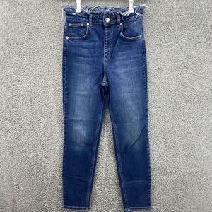 ASOS Design Button Fly Medium Wash 90s Blue Jeans Lightly Distressed Waist 26/32